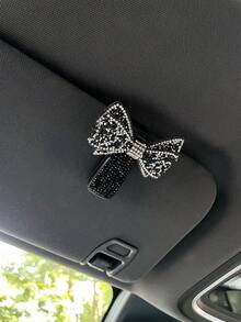1pc Shiny Rhinestone Bow Car Sun Visor Glasses Holder, Cute Girly Style Car Interior Decor, Universal Eyewear Holder Accessory, Suitable For Female Drivers - A - View 5