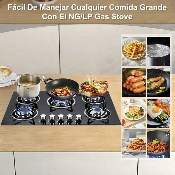 Parrilla de Gas Empotrable de Mesa 5 Quemadores ||Cristal Templado Compatible con Gas Natural (GN) y GLP    CHfd28920014