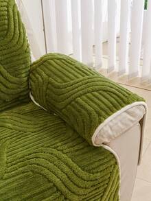 1pc Thick Plush Wavy Pattern Single Person Recliner Chair Pad, Manual Reclining Rocking Chair Protector, Armrest & Backrest Integrated Sofa Cover, Non-Slip Anti-Shift Wear-Resistant, Anti-Scratch Pet-Friendly, Machine Washable All-Season, Multi-Color Options For Living Room Bedroom Single Person Slouchy Sofa Protective Cover - Green - View 8