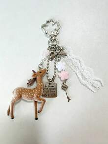 Personalized Deer Letter Keychain, Letter Beaded Bag Charm, Bag Decoration, Backpack Pendant, Suitable For Back To School Season, Lace Cute Deer Bag Charm, Non-Plush Doll - Multicolor - View 34