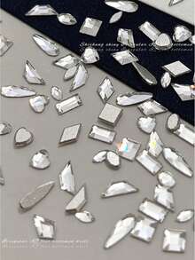 Pack Of 50 K9 Clear Nail Stones – Flat-Back, Fancy Cut (Select Shape & Size) – Nail Art Parts / DIY Decoration - White - View 2