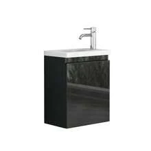 40cm White High-Gloss Bathroom Cabinet, Wall-Mounted Vanity Unit With Ceramic Basin And Mirror, Handleless Design, Soft-Close Hinges, Space-Saving, Fully Pre-Assembled, No Assembly Required, For Bathrooms And Guest Rooms - Black - View 10