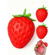 Strawberry Shaped Stress Relief Toy, Office Desk Gadget, Squeeze Toy - Multicolor - View 3