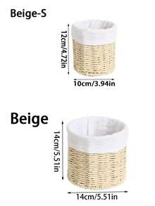 1pc Handwoven Paper Rope Storage Basket With Fabric Liner, Cylindrical Desktop Organizer Bin, Boho Farmhouse Home Decor For Vanity Makeup Brushes, Stationery, Kitchen Countertop, Bedroom Shelf Sundries Organizer - Multicolor - View 9