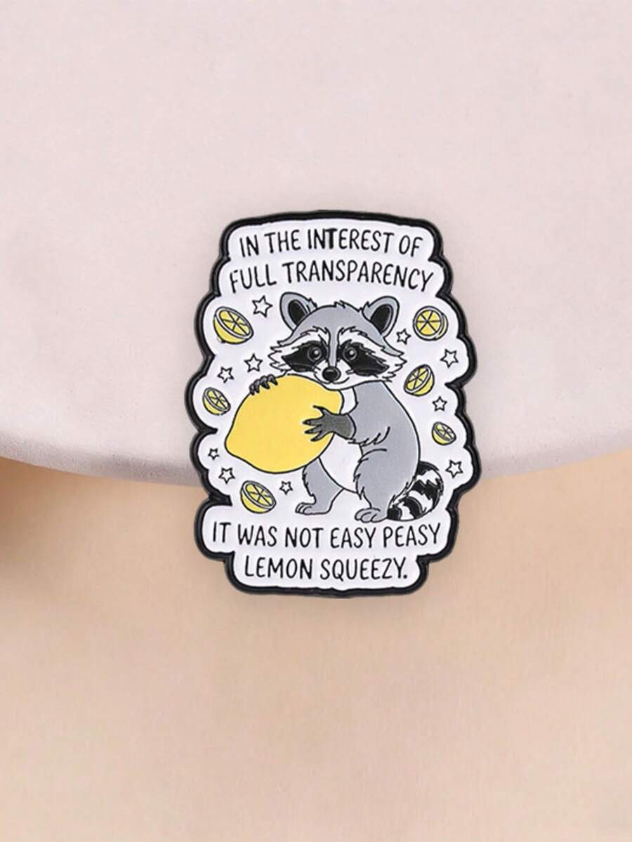 Cute Raccoon Holding Lemon Enamel Pin Funny Cartoon Animal Lemon Star Lapel Badge For Backpack Jacket Decor