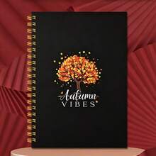 DANPERJI 1pc A5 Autumn Vibes Fall Tree Spiral Notebook, Black Cover Graphic Print Lined Journal Notepad, Thanksgiving Seasonal Stationery - Autumn Vibes - View 5