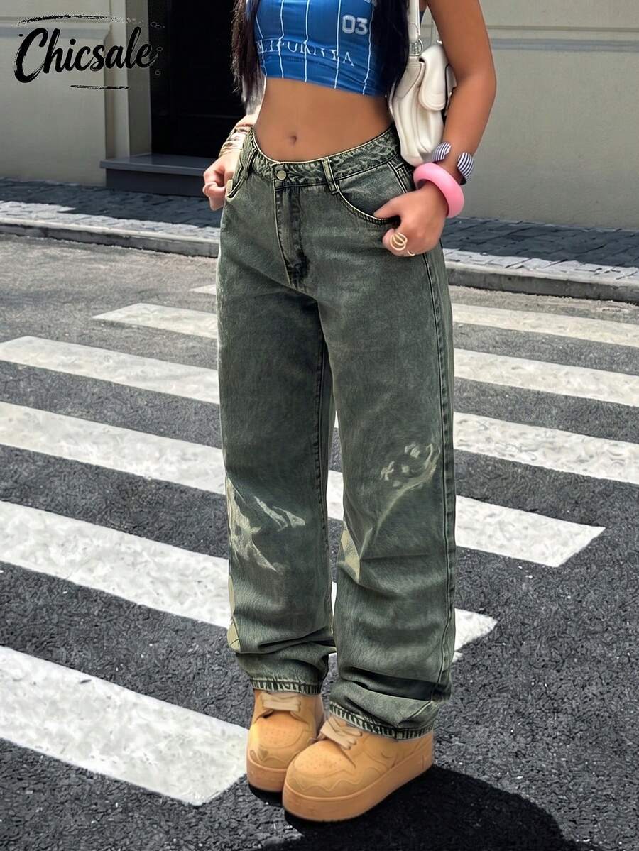 Women's Casual Light-Washed Wide-Leg Jeans, Suitable For Daily Wear Spring