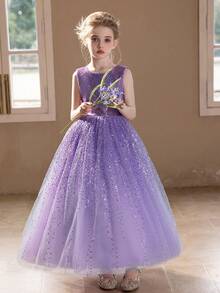 Tween Girl Purple Sequin Luxurious Dress, Fluffy Tulle Birthday/Wedding Party Formal Gown - Purple - View 9