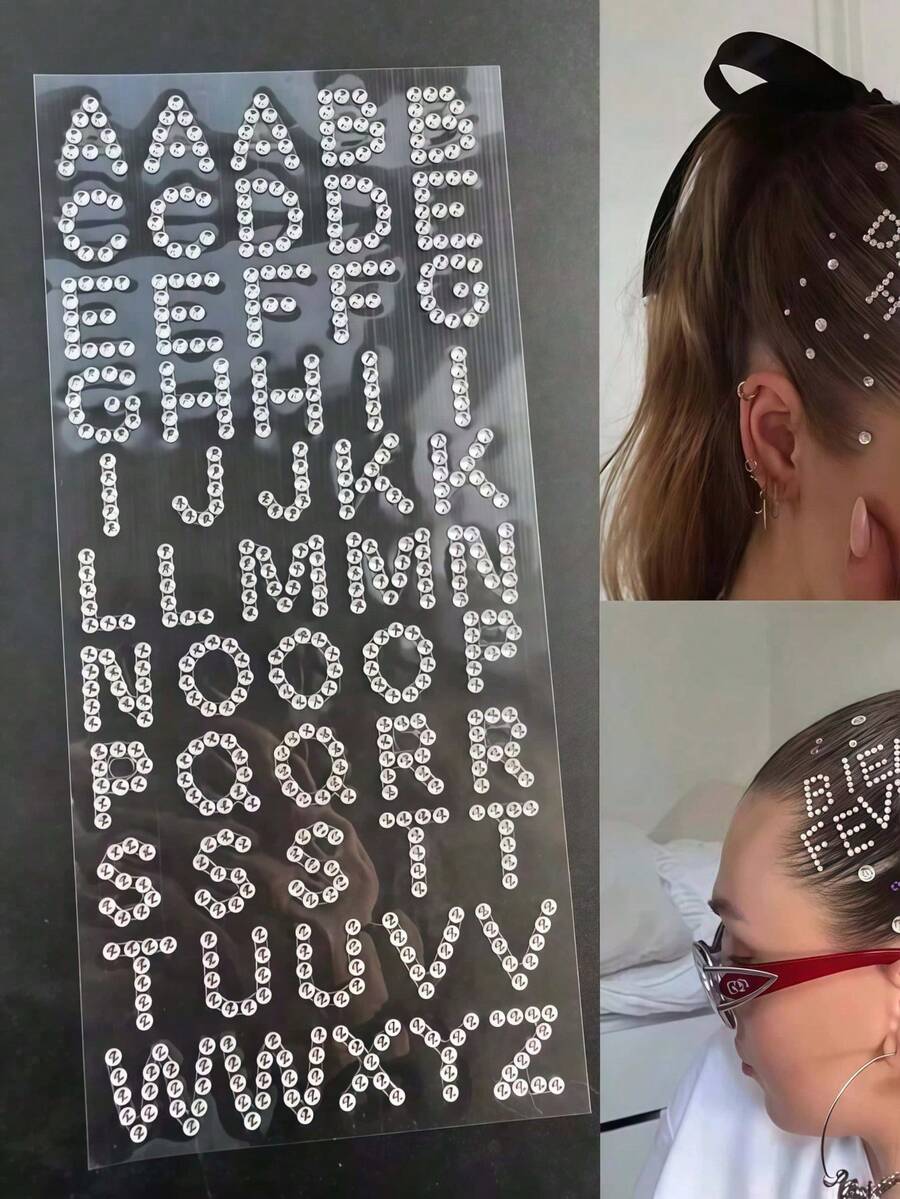 1 DIY Letter Rhinestone Sticker | Complete Set Of 26 English Letters, With Self-Adhesive Glitter Design, Can Be Freely Combined To Create Exclusive Text And Personalized Makeup! Suitable For Music Festivals, Parties, And Hot Girl Styles. Stick It On - Multicolor - View 1