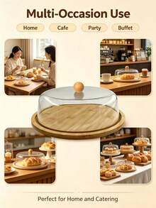 3 Packs Food Serving Platter Set, Natural Bamboo Base Tray With Clear Plastic Dome Lid, Multi‑Shape & Multi‑Size Dust‑Proof Display Stand, Perfect For Cakes, Cookies, Cheese, Fruit And Home Party Food Display - 3-piece Bread Box Set - View 11