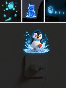 1Pc Cute Penguin Glow In The Dark Wall Sticker, Self-Adhesive Luminous Cartoon Wall Decal For Kids Room Bedroom Light Switch Home Decor - Multicolor - View 1