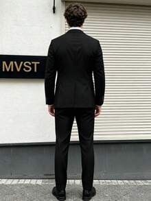 2pcs Men's Suit Set, Solid Color Shawl Neck Blazer And Classic Trousers, Suitable For Business Meetings, Graduation Ceremonies, Weddings And Parties - Black - View 3
