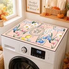 Luckybutterfly 1pc Watercolor Floral Print Washing Machine Top Cover Protector, Anti-Slip Waterproof Dustproof Cover Pad, Suitable For Laundry Room Home Decor - Multicolor - View 2