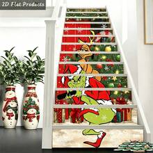 The Grinch 13 buah Stiker Tangga Natal, Stiker Anak Tangga Liburan Lucu dengan Desain Karakter Meriah, Dekorasi Tangga Perekat Sendiri untuk Pajangan Pesta di Pintu Masuk Rumah, Set Stiker Dinding Musiman dan Hadiah Natal untuk Penggemar, Teman, dan Keluarga - Beraneka warna - View 1