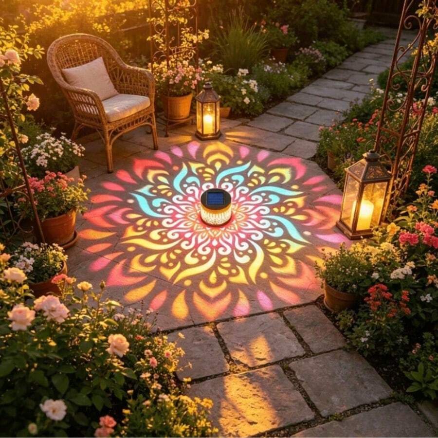 2pcs Mandala Solar Wall Lights, Outdoor Solar Lights, Garden Yard Backyard Gate Stairway Patio Decorative Lighting, Halloween Christmas Party Atmosphere Decoration, Ideal Garden Decor Gift - Solar Mandala - View 1