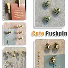100pcs Gold-Plated Plastic Push Pins (With Storage Box), Hooks, Star/Heart-Shaped Decorative Pins, Long Tail Clips And I-Shaped Nails Multi-Function Office Stationery Set, With Transparent Storage Box. Suitable For Cork Board Decoration, Bulletin Board Arrangement, Photo Wall Embellishment, Document Fixing, Map Marking, Handmade DIY Projects, And Classroom, Dormitory And Desktop Organization. - Sets - View 5