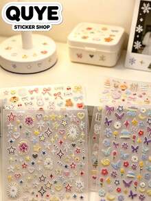 1 Set Korean Hand‑Drawn Style Stickers Aesthetic, Soft Macaron Tone Decor Accessories, Suitable For Multi‑Surface Ornament, Premium Journaling Supplies For Daily Scene Decoration - Dopamine Color Stickers - View 2