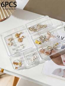 Set Baki Perhiasan 1/2/6/7 buah, Set Kotak Penyimpanan Laci Plastik Transparan, Pengatur Perhiasan, Kotak Penyimpanan Pembatas Laci Meja, Kosmetik, Kotak Penyimpanan Perlengkapan Perhiasan, Partisi Laci Rumah - Clear - View 26