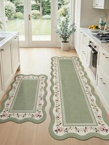 1pc Floral Bedroom Rug, Kitchen Rug, Green Fresh Style Long Area Rug, Suitable For Bathroom, Kitchen, Outdoor, Indoor, Bedroom, Living Room, Bedside, Decorative Rug, Machine Washable Easy To Clean, Entryway Mat, Non-Slip Bottom Rug, Bathroom Autumn Decor, Holiday Christmas - Multicolor - View 3