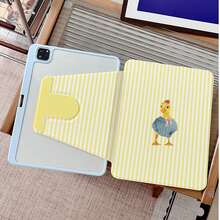 1件可愛條紋鴨子印花360°旋轉平板保護殼，相容 iPad 11/A16/10th Gen/Air4/5/6/Pro 12.9/2024/2025/2020/2021/2022/2023/10.2/10.9，相容 Galaxy Tab A8/A9 Plus/S6 Lite/S7/S9FE PLUS，相容小米，適用於辦公、旅行與居家使用，相容 Oppo Pad、MatePad、Pad、Honor Pad、Xiaoxin Pad - 彩色 - 查看 3