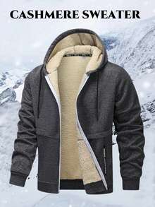 1pc Men's Thermal Lined Thick Cardigan Hooded Lamb Thermal Casual Jacket, Thick Warm Suitable For Autumn/Winter Outdoor Activities, Daily Commute Top - Dark Grey - View 2