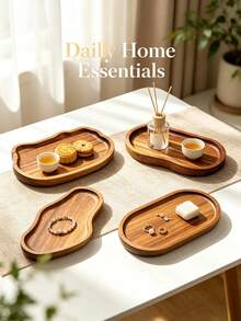 1pc Natural Acacia Wood Asymmetrical Shaped Tray, Rustic Solid Wood Decorative Plate, Suitable For Breakfast Coffee Dessert Fruit Snacks, Multi-Functional Wooden Tray, Suitable For Kitchen Dining Table Vanity Jewelry Small Accessories Storage, Home Desktop Decor, Halloween - View 2