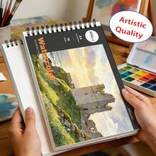 Watercolor Paper Sketchbook, 300GSM Rough Textured Watercolor Paper, 16 Pages Per Unit, Variety Of Scenery Landscape Covers, Sturdy Art Notebook For Travel, Classroom And Home Use, Ideal For Paint, Pencil, Marker And Mixed‑Media Art Projects - Multicolor - View 1