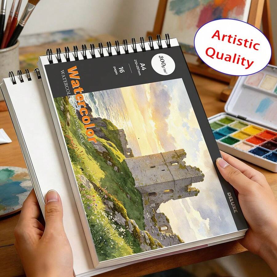 Watercolor Paper Sketchbook, 300GSM Rough Textured Watercolor Paper, 16 Pages Per Unit, Variety Of Scenery Landscape Covers, Sturdy Art Notebook For Travel, Classroom And Home Use, Ideal For Paint, Pencil, Marker And Mixed‑Media Art Projects - Multicolor - View 1