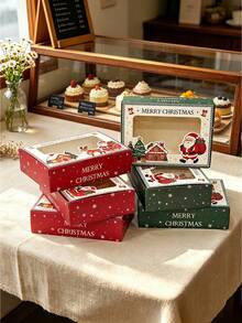 4pcs/12pcs/24pcs Christmas Window Gift Boxes, Printed Santa Claus & Reindeer Gift Empty Boxes, Holiday Party Gift Packaging For Cookies, Snowflake Crisps, Candy, Desserts Storage - View 5