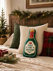 聖誕香檳瓶抱枕 Fizz The Season 節日裝飾靠墊，適用於沙發與臥室，新年居家裝飾 - 彩色 - 查看 2