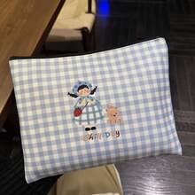 Blue Plaid Handbag Large Capacity Bestselling Makeup Bag Student New Style Versatile Storage Cartoon Makeup - View 9