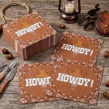 20/40/60 Pcs,Howdy Cowboy Disposable Paper Dinner Napkins,Brown Western Cowboy Hat Bull Skull Bandana Print Dessert Tissues,2-Ply Decorative Cocktail Napkins,For Wild West Theme Party,Country Birthday,Rodeo Party,Western Table Decor,6.5*6.5 Inch - Multicolor - View 5