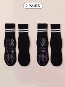1 Pair/4 Pairs/6 Pairs Women's Striped Yoga Sports Socks, Spring/Summer Silicone Non-Slip Floor Socks, Professional Indoor Sports Fitness Mid-Calf Socks, Wonderful Christmas Gift, Unique New Year Gift, Girlfriend Valentine's Day Gift - Multicolor - View 6