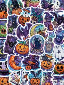50pcs Holographic Halloween Stickers For Planner, Journal, Scrapbook, Notebook, Luggage, Envelope, Greeting Card, Tablet, Water Bottle - Holographic Halloween - View 5