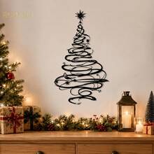 Christmas Metal Wall Decor, Swirl Tree Design, Suitable For Indoor And Outdoor Porch, Door And Living Room Holiday Wall Art - Black - View 5