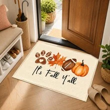 1pc, Autumn Theme Pattern Printed Faux Cashmere Kitchen Mat, Absorbent Kitchen Floor Mat, Kitchen Rug, Long Runner Mat, Sink Front Mat, Suitable For Kitchen, Bathroom, Entryway, Hallway, Laundry Room And Home Decor - Multicolor - View 5