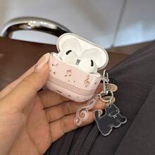 Fashion Creative Korean Style Musical Note Black Cat + Pendant Earphone Case Compatible With AirPods 5 New Pro 3 Protective Cover Pro 2/Pro Cute Apple 4 Minimalist 3 Personalized 1/2 Generation Women's Earphone Case Protective Cover Spring/Summer Earphone Case/Birthday Gift/Holiday Gift - Baby Pink - View 2