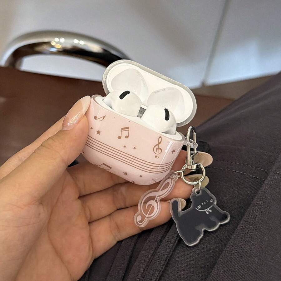 Fashion Creative Korean Style Musical Note Black Cat + Pendant Earphone Case Compatible With AirPods 5 New Pro 3 Protective Cover Pro 2/Pro Cute Apple 4 Minimalist 3 Personalized 1/2 Generation Women's Earphone Case Protective Cover Spring/Summer Earphone Case/Birthday Gift/Holiday Gift