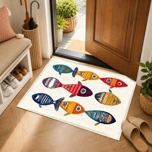 1pc, Abstract Fish Pattern Printed Faux Cashmere Kitchen Mat, Absorbent Kitchen Floor Mat, Kitchen Rug, Long Runner Mat, Sink Front Mat, Suitable For Kitchen, Bathroom, Entryway, Hallway, Laundry Room And Home Decor - Multicolor - View 3