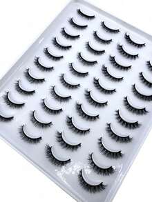 20 Pairs Cross Fluffy Faux Mink False Eyelashes, Natural Long Extension False Eyelashes, Handmade Curled 3D False Eyelashes, D-Curl Faux False Eyelashes For Makeup, Mixed Style False Eyelashes - Black - View 3