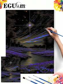 DIY Glowing Starry Night Landscape (Frameless 8x12 / 16x20 Inches) Paint By Numbers Kit(Acrylic) Arts & Crafts For Adult Beginners, Home Wall Decor, And Creative Holiday Gifts For Relaxing - Sets - View 2