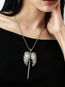 Personalized Street Style Punk Gothic Dark Angel Sword Vintage Hip Hop Pendant Necklace - Silver - View 1