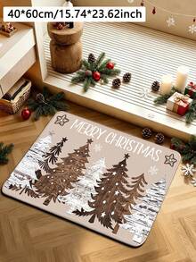 1pc Vintage Wood Grain Christmas Tree Pattern Kitchen Mat, Soft Comfortable Thick Fabric With Good Foot Feel, Easy Care Washable, Foldable Easy Maintenance Carpet Rug, Suitable For Kitchen Dining Room, Kitchen Carpet, Laundry Room Mat, Bathroom Rug, Welcome Mat, Kitchen Carpet, Small Rug, Fashion Home Decor, Christmas Home Gift Welcome Mat, Christmas Home Decoration Foot Mat - Multicolor - View 6