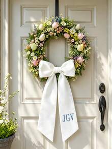Personalized Letter Wreaths And Sashes, Custom Front Door Wreaths And Sashes, Custom Initial Letter Door Decorations, Embroidered Front Door Bows, Letter Wreath Ribbons, Wreath Scarves, Suitable For Christmas, Parties, Weddings, And Home Decor. - Multicolor - View 2