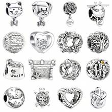 1pc Vintage Silver Plated Large Hole Bead Cat Dog Turtle Bee Animal Hollow Heart Shape Pendant, Handmade Jewelry, Suitable For Girls Bracelet Gift - Silver - View 12