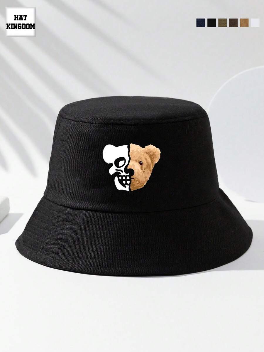 1pc Unisex Skull Bear Outdoor Casual Bucket Hat - Multicolor - View 1