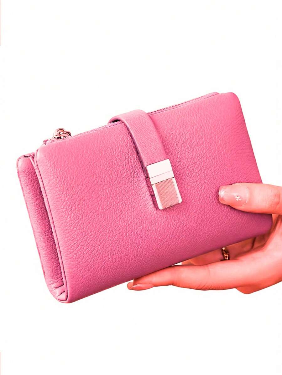 Women's Short Wallet PU Soft Animal Print Fashion Patchwork Exquisite Clasp Large Capacity Multi-Card Slot Multi-Function Card Holder Document Organizer, Young Zipper Coin Purse Compact Lightweight Easy To Carry Suitable For Holiday Gift - Hot Pink - View 1