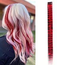 1pc Leopard Print Mixed Color Hair Extension, Multi-Color Tiger Print Hair Extension, Y2K Hot Girl Style Synthetic Fiber Long Straight Strip With Clip Design Easy To Wear Decorative Hair Extension, Suitable For Party, Music Festival, Halloween, Daily Wear, All Seasons, One-Piece Seamless Hair Extension, Leopard Print Colorful Wig Piece And Feather Hair - Leopard Print - View 19