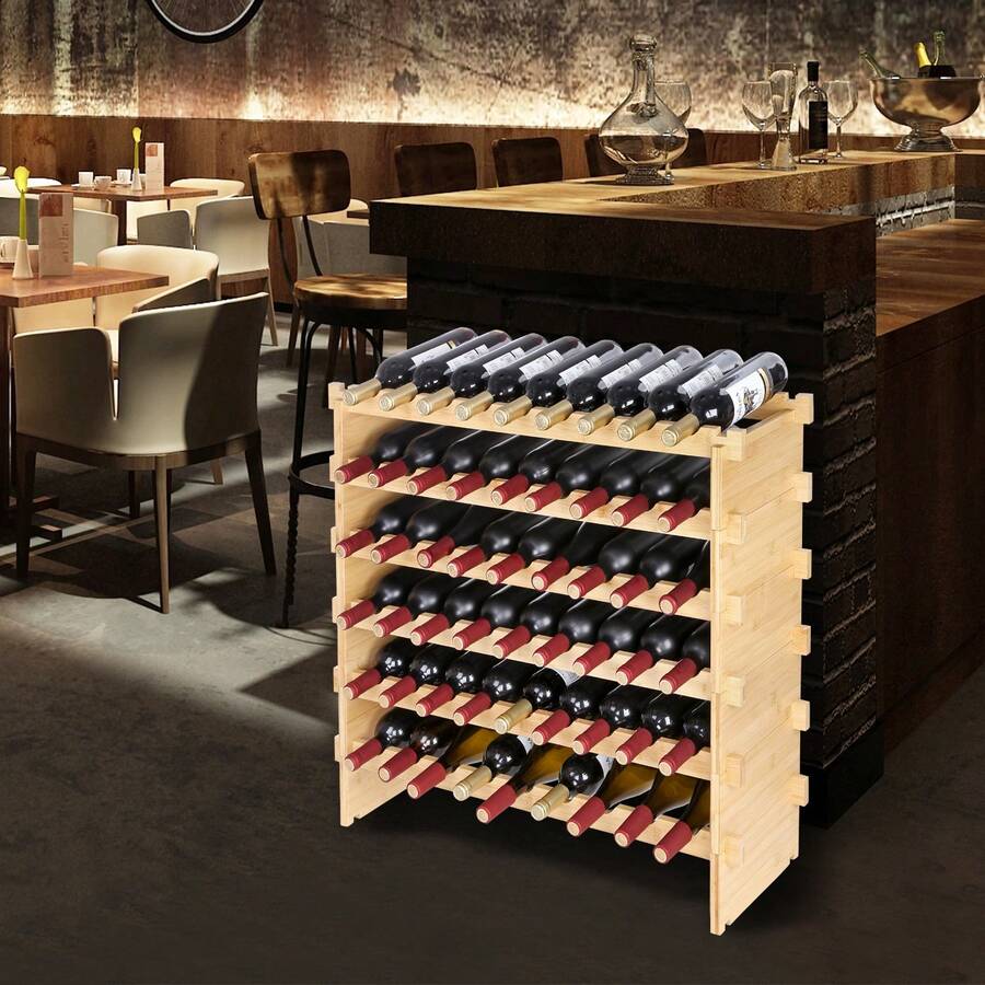 72 Bottle Stackable Modular Wine Rack Bamboo Wood Display Shelf 8-Tier - 8-tier - View 1