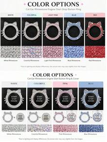 1pc Cat Ear Rhinestone Car Engine Start/Stop Button Ring, Shiny Crystal One-Touch Start Button Decorative Cover Sticker, Cute Sweet Female Car Accessory - Cute Cat Ears - View 5